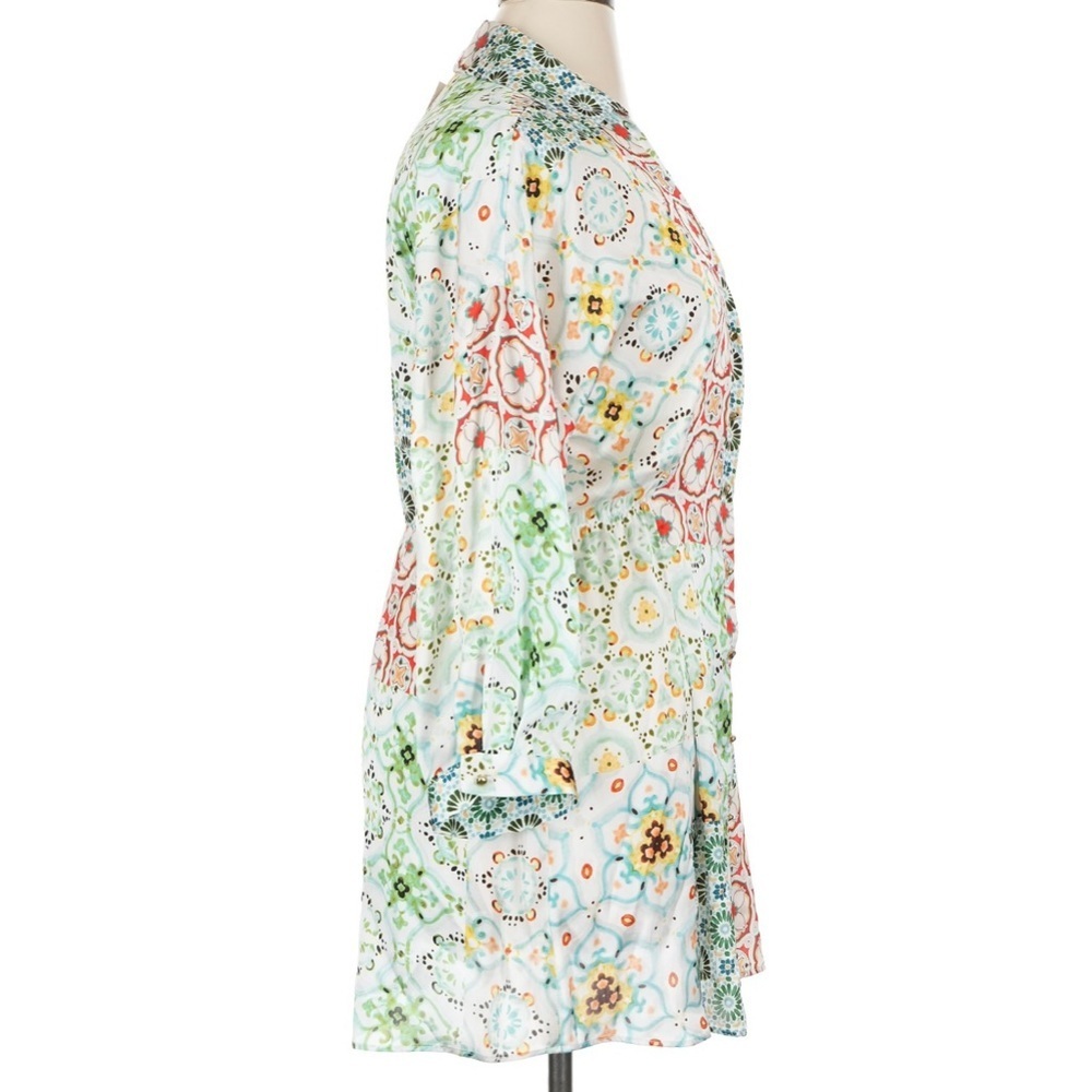 Zara Mixed Print Shirt Dress Mini Multicolor Floral Geometric Button Front XL - Picture 4 of 8